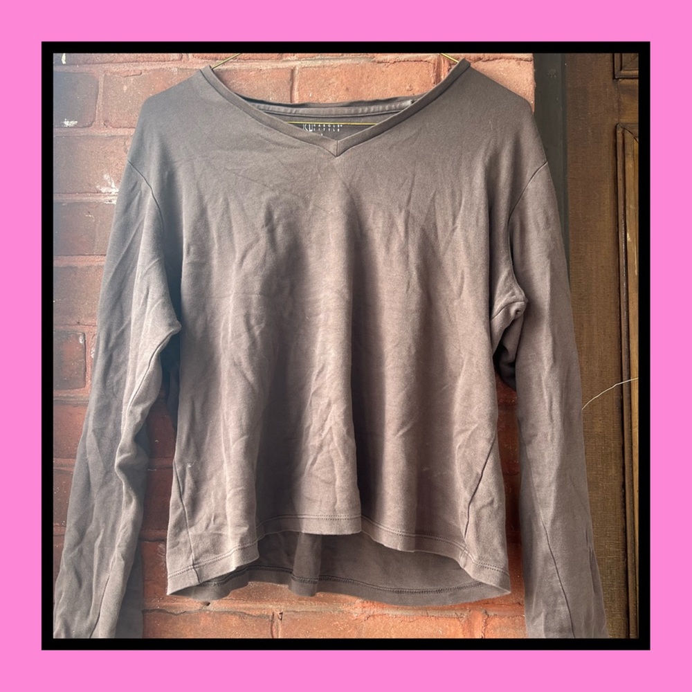 Vintage Brown Long Sleeve V Neck
